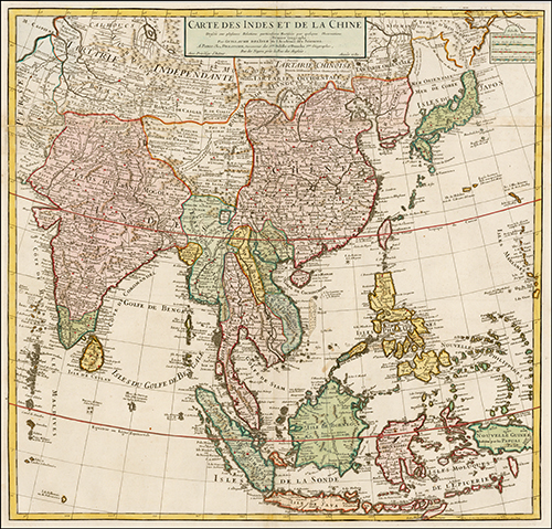 1705 Carte Des Indes et de la Chine Dressee sur plusieurs Rectifees par quelques Observations Par Guillaume De L'Isle de l'Academie Royale des Sciences